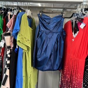 B Darlin Deep Blue Satin Strapless Mini Size 3/4